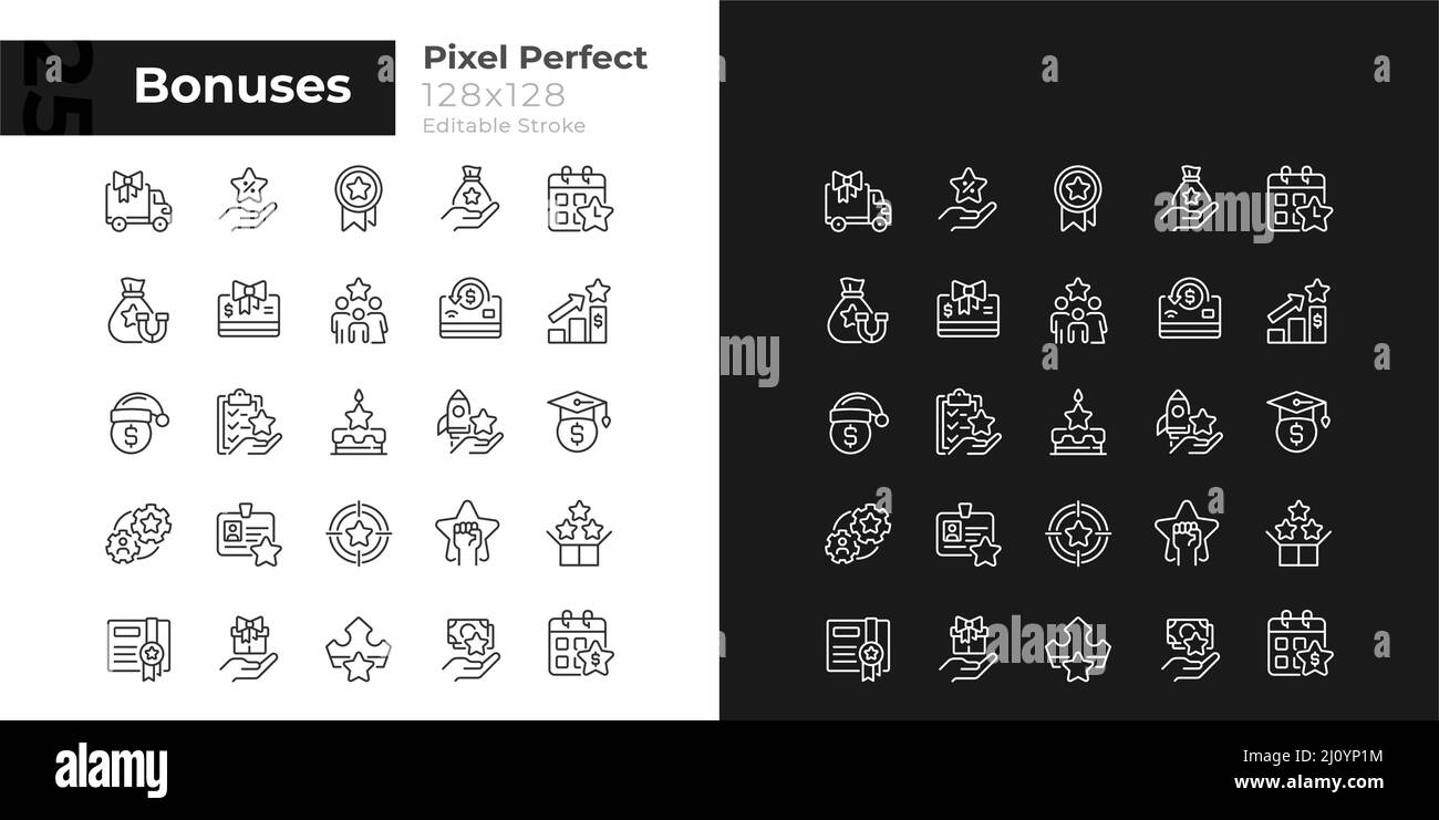 Bonuses pixel perfect linear icons set for dark, light mode Stock ...