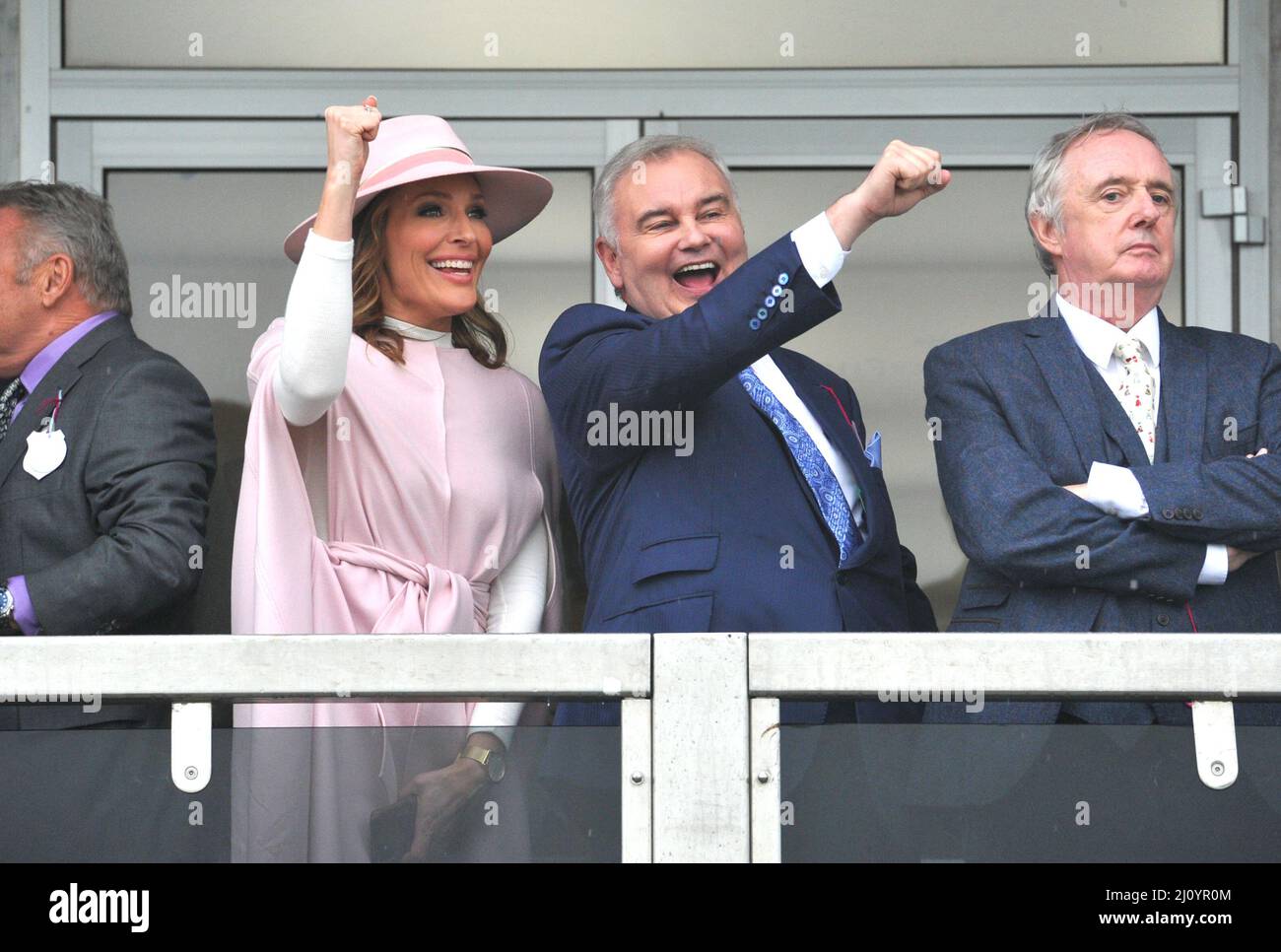 Eamonn Holmes and co presenter Isabel Webster (wearing pink)   Day 2, racing at the Cheltenham Gold Cup Festival at Cheltenham Racecourse.    Ladies d Stock Photo