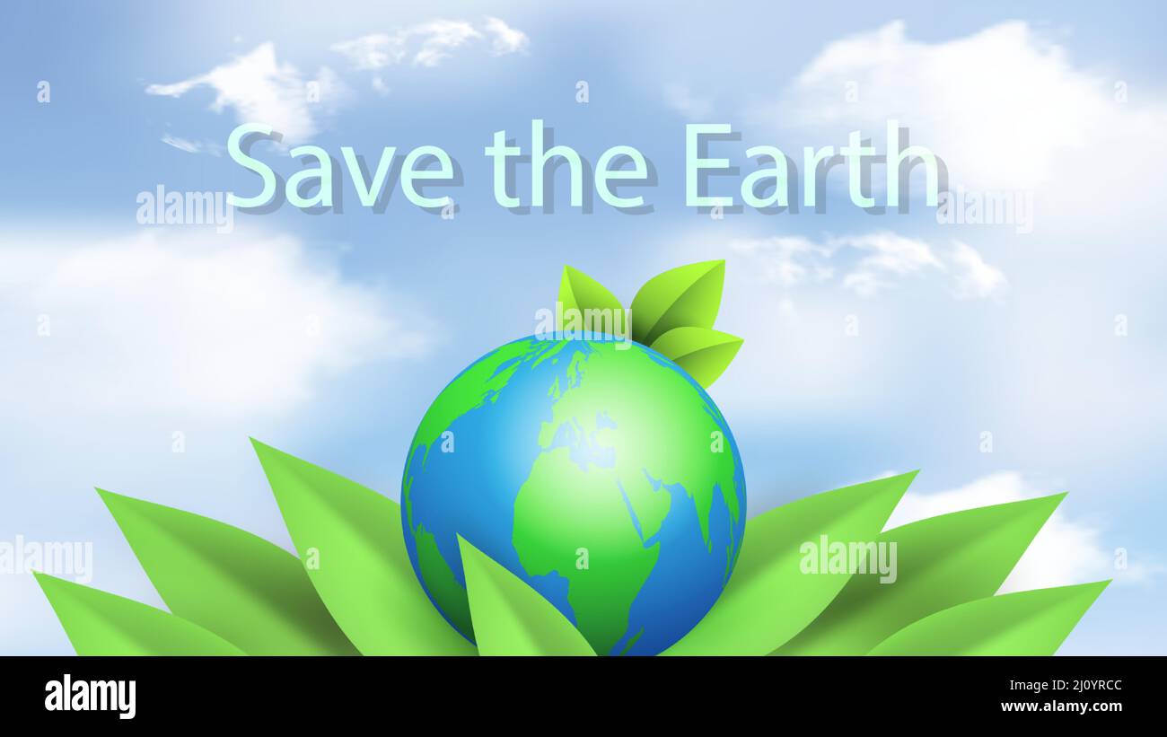 Earth Day banner, background with planet earth with green leaves and in ...