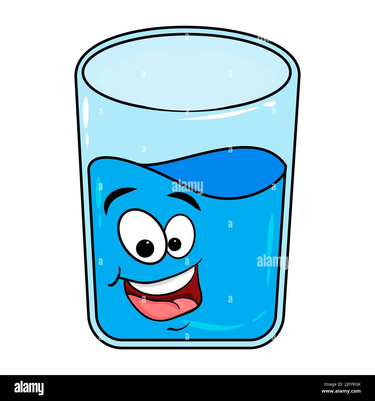 Glass of water with cartoon smiley face. Vector illustration isolated on white background Stock Vector