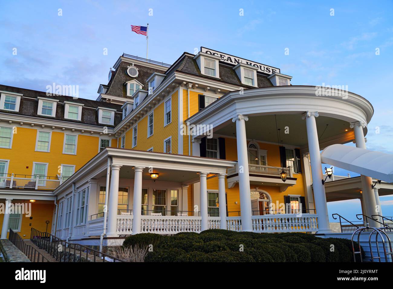 WATCH HILL, RI 5 MAR 2022 View of the Ocean House, a landmark