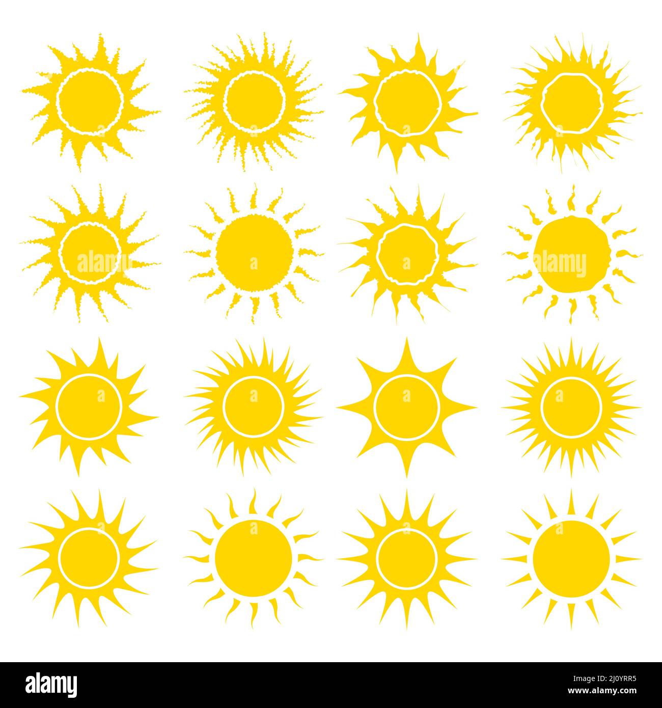 Sun yellow symbol collection. Vector illustration isolated on white background Stock Vector
