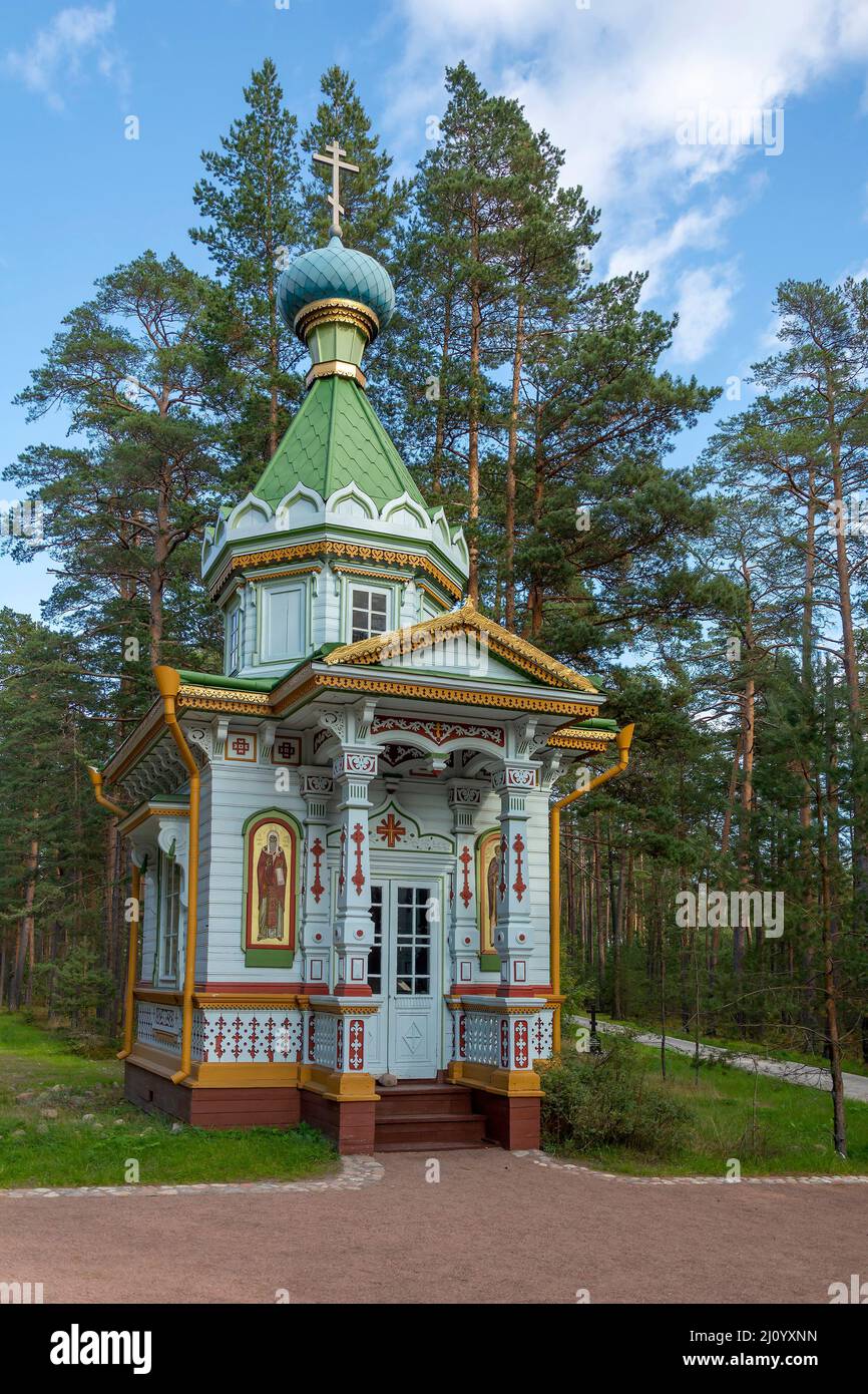 Konevets Island, Chapel of the Assumption of the Blessed Virgin Mary at the Konevsky Monastery, recently restored Stock Photo