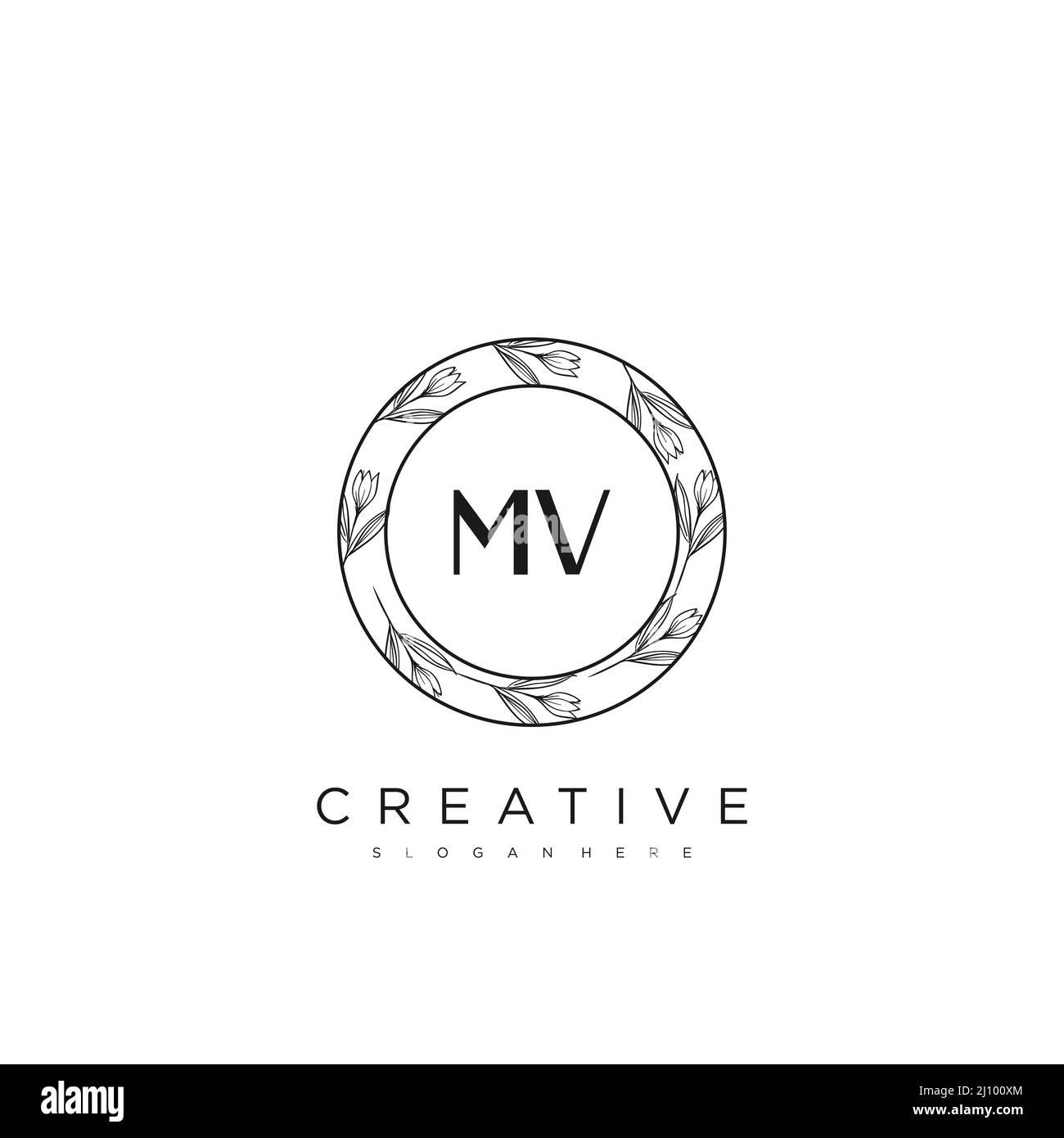 MV Initial Letter Flower Logo Template Vector premium vector Stock Vector