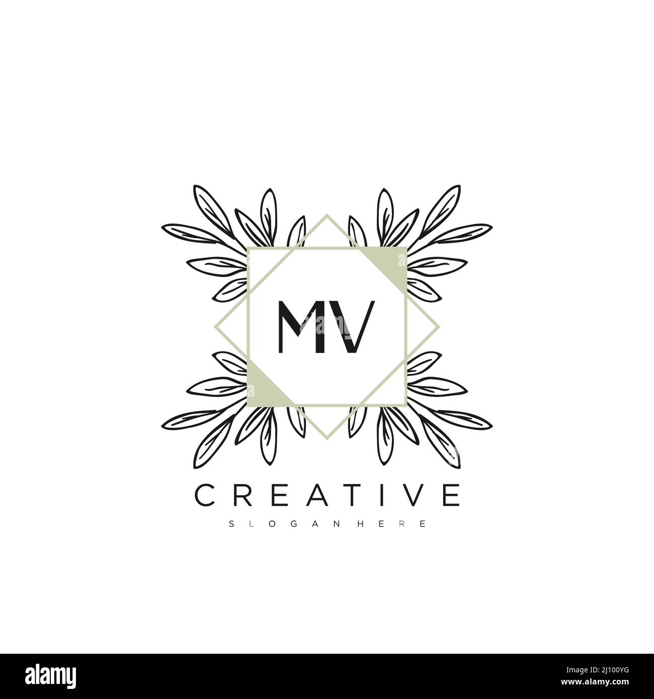 MV Initial Letter Flower Logo Template Vector premium vector Stock Vector