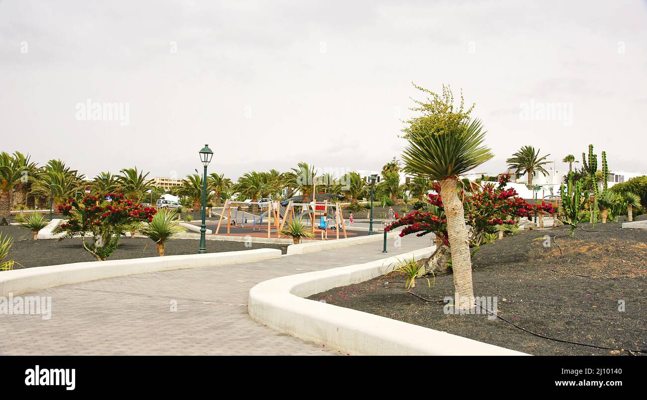 Playground in some gardens of Costa Teguise, Lanzarote, Canary Islands, Spain, Europe Stock Photo