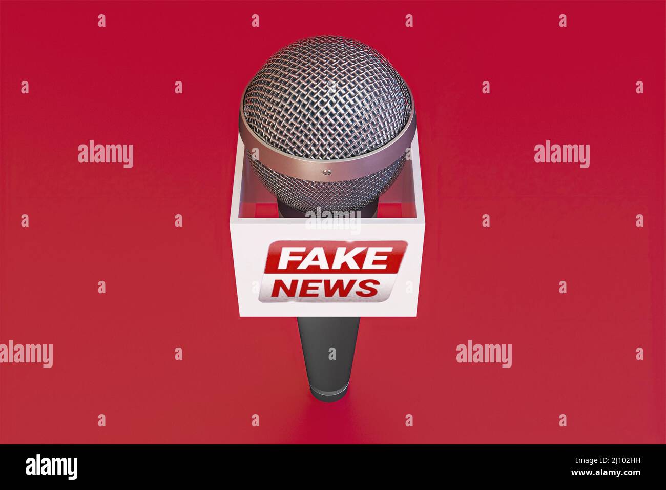 High angle broadcasting microphone with fake news Stock Photo