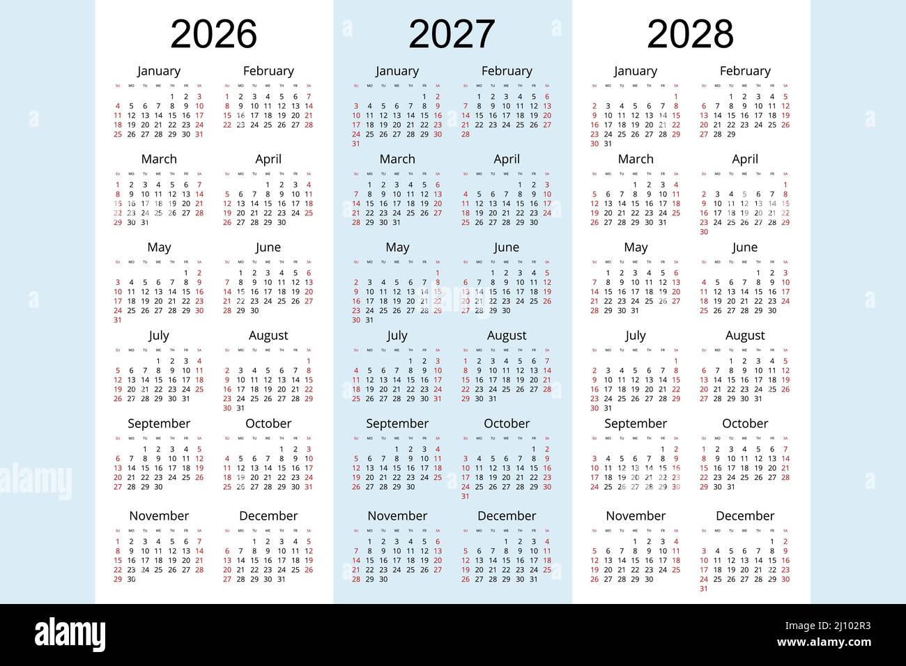 Calendar planner 2026, 2027, 2028, Corporate design planner template