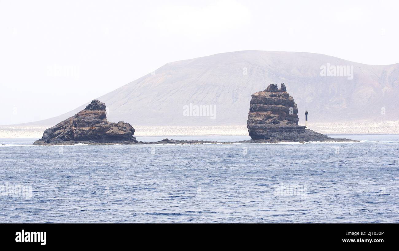 Farallones on the coast of Lanzarote on the way to La Graciosa, Canary Islands, Spain, Europe Stock Photo