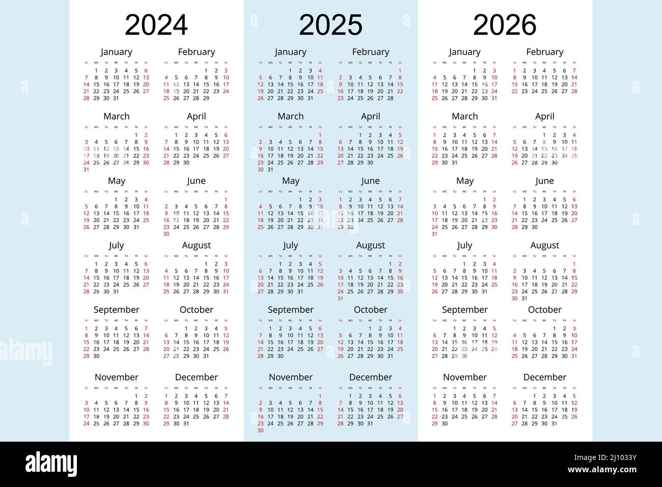 Calendar planner 2024, 2025, 2026, Corporate design planner template