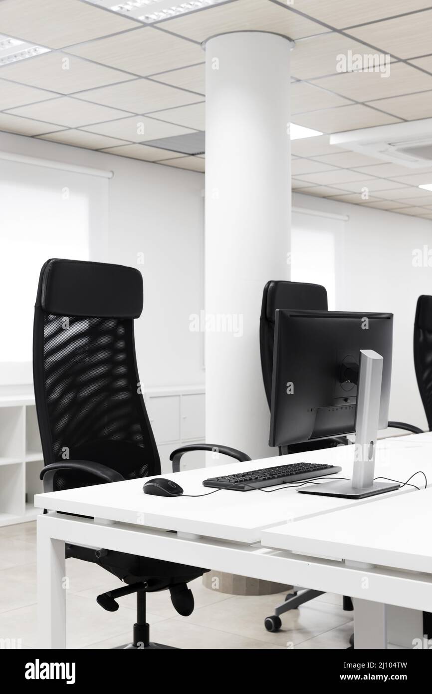 Empty conference room with black office chairs Stock Photo
