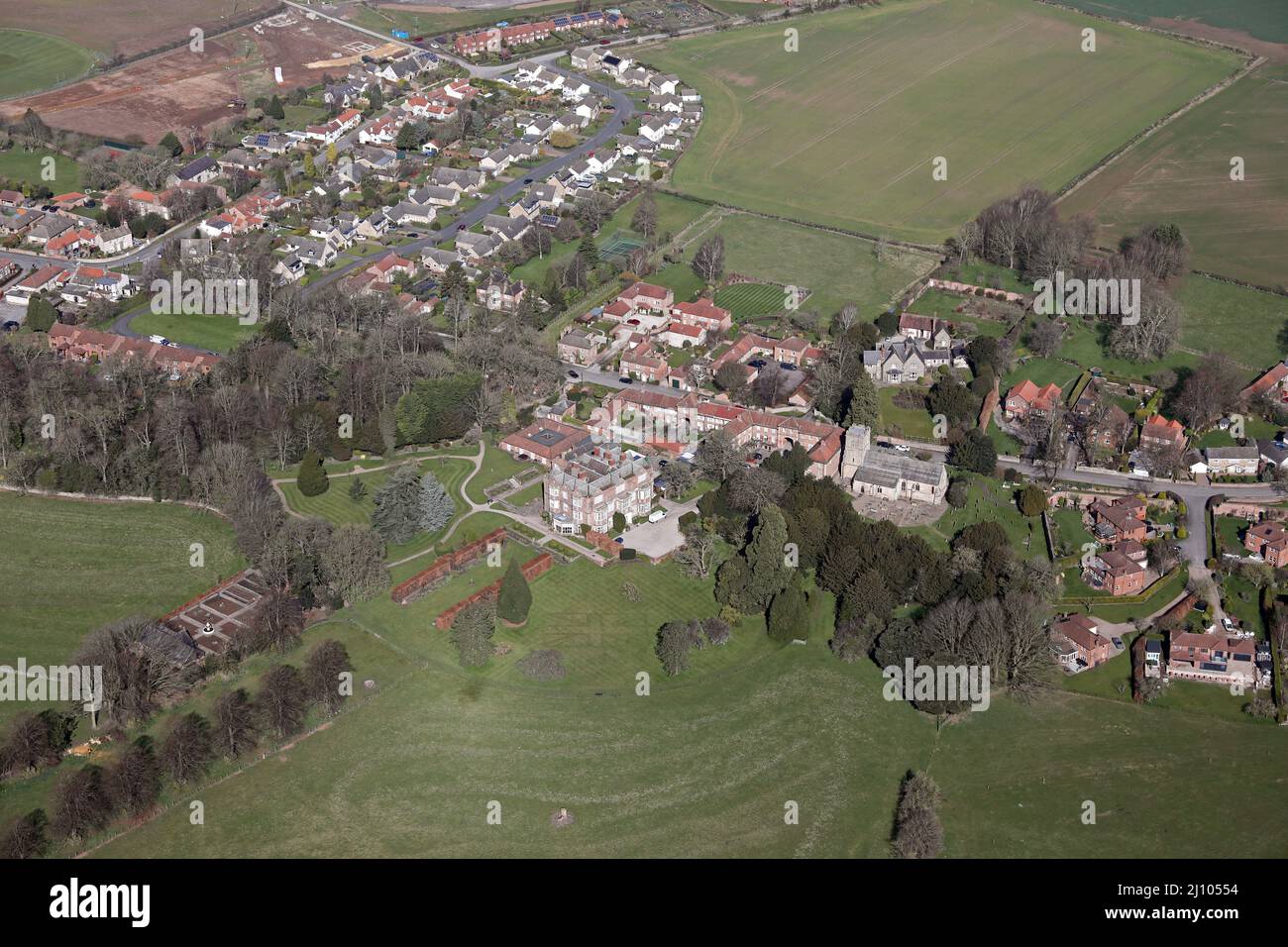 aerial view of Goldsborough village near Knaresborough, North Yorkshire Stock Photo
