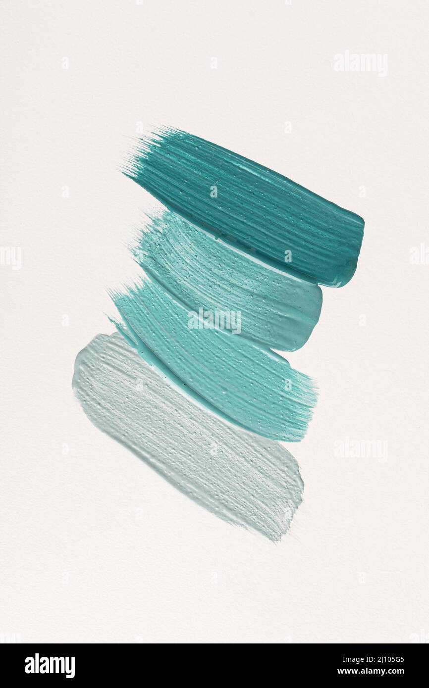 Flat lay blue paint brush strokes Stock Photo