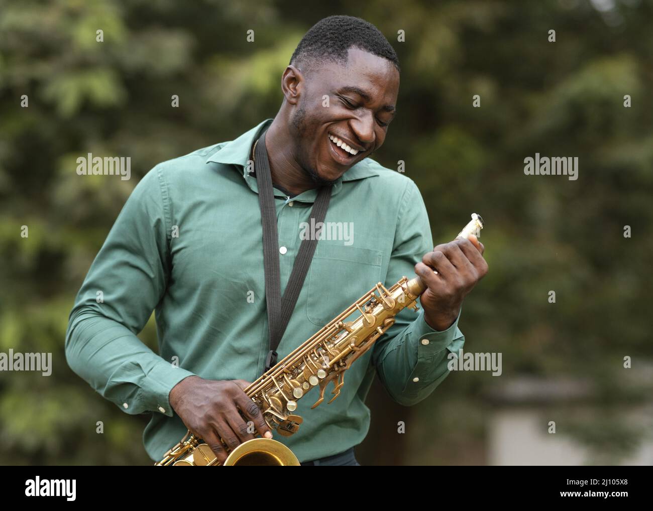 African american man playing instrument international jazz day 1 Stock Photo