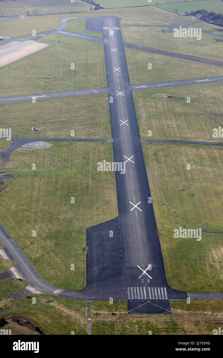 aerial view of RAF LintonOnOuse, air force base with the runway now closed (hence the Xs