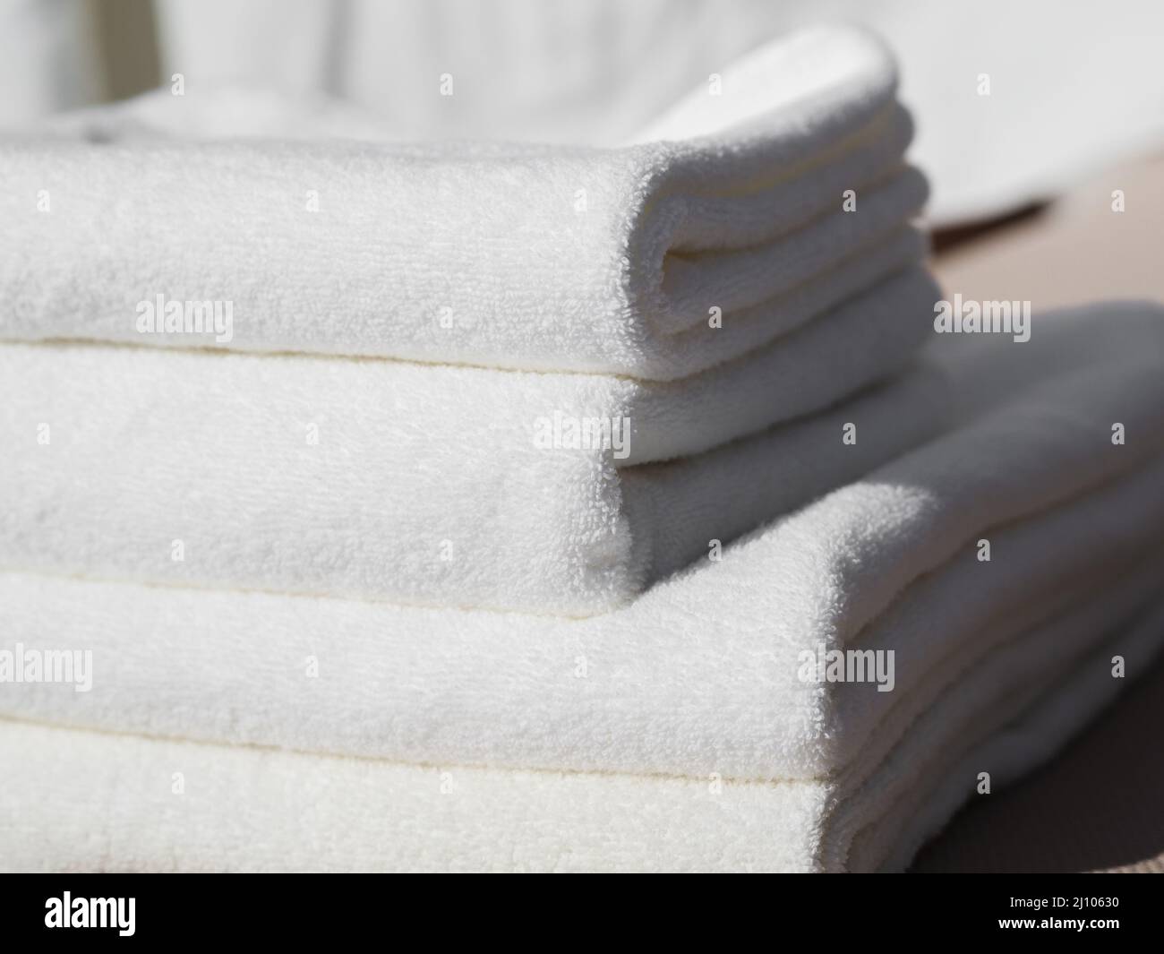 Close up white folded clean towels Stock Photo