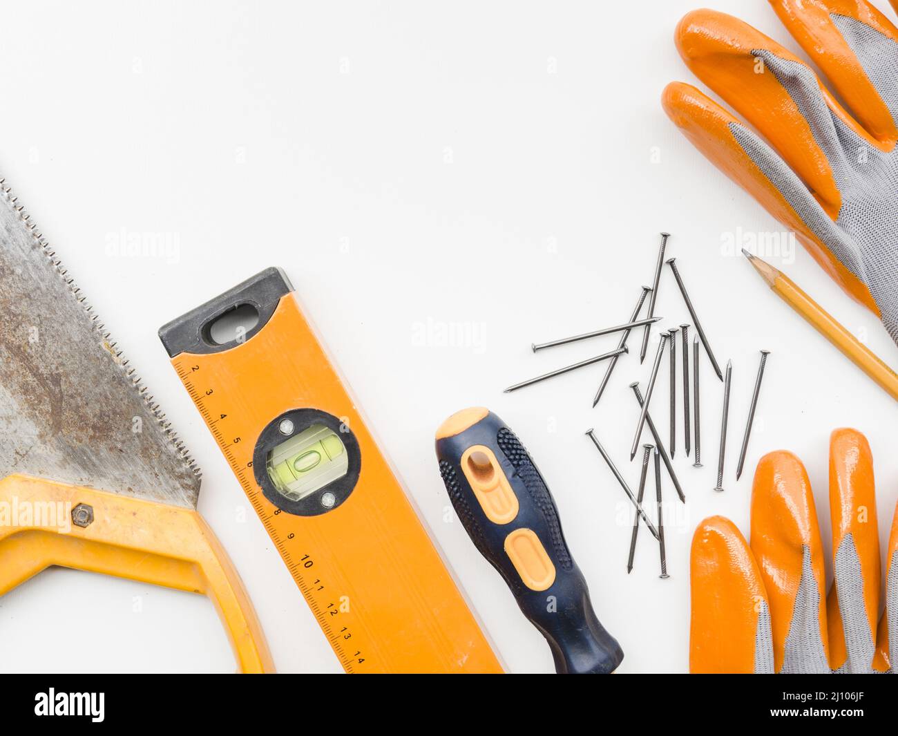Carpenter instruments white background Stock Photo - Alamy