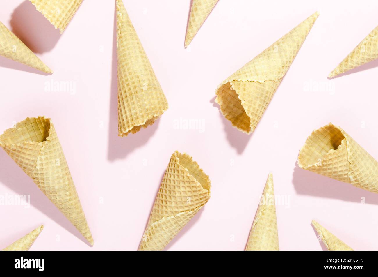 Empty waffle cones scattered table Stock Photo