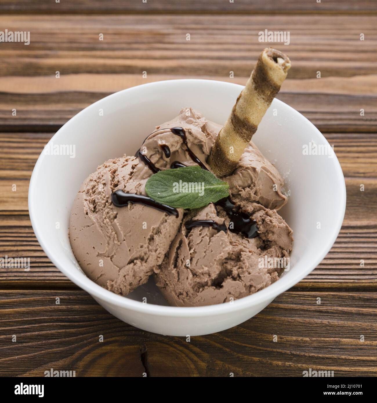 Bowl decorated chocolate ice cream Stock Photo