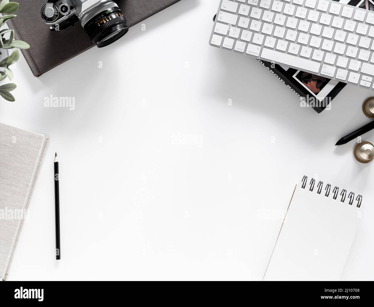 Desktop with notebook camera Stock Photo
