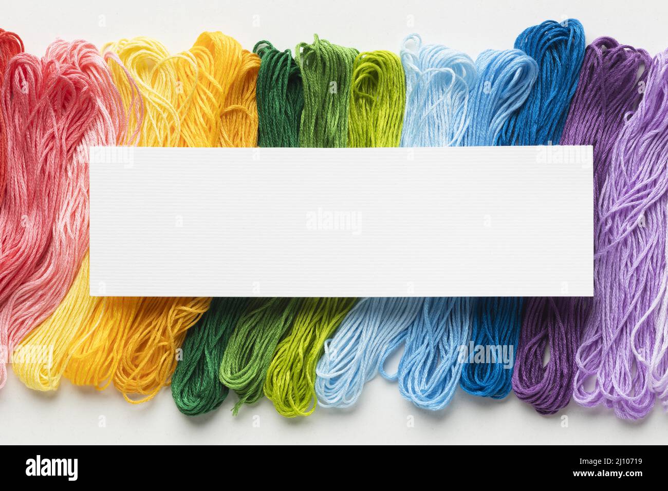 Colorful thread arrangement flat lay Stock Photo