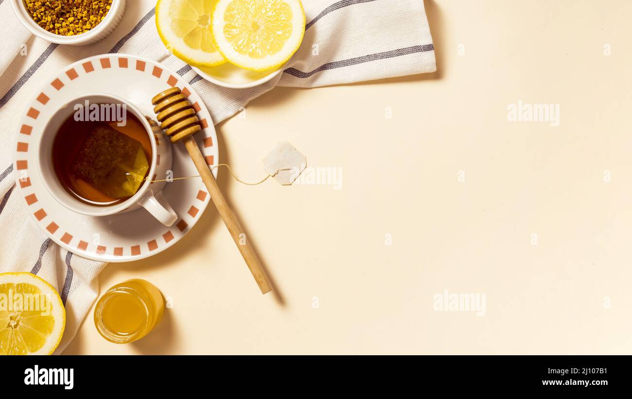 Healthy breakfast with honey lemon slice Stock Photo
