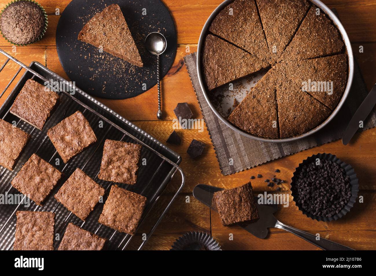 Top view chocolate cake ready be served Stock Photo