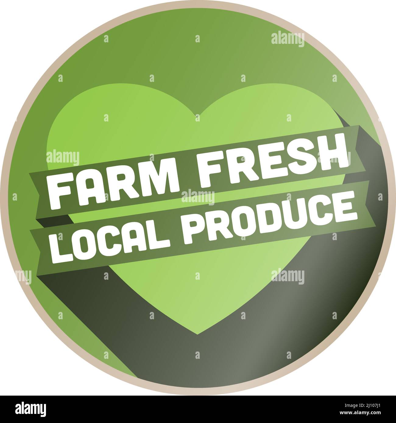 FARM FRESH LOCAL PRODUCE sign or label with green heart, vector illustration Stock Vector
