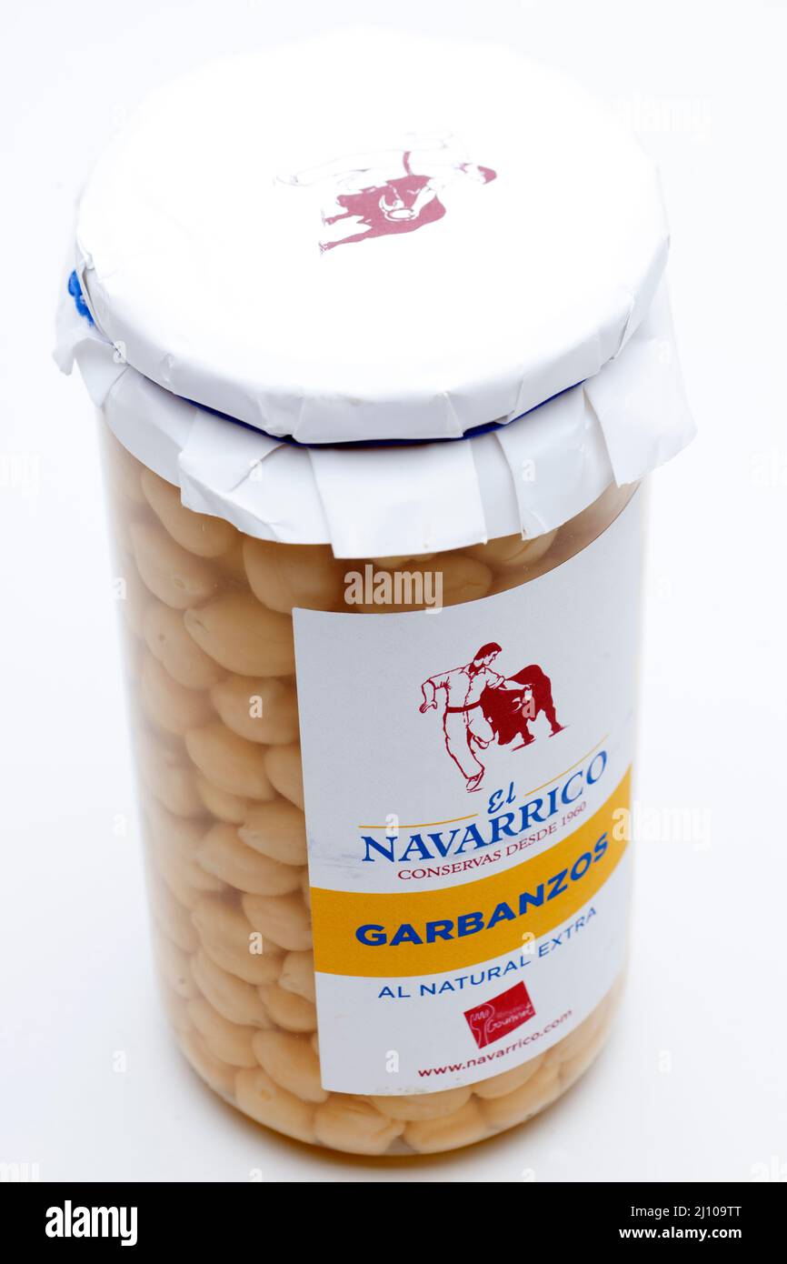 Jar of Navarrico Garbanzos Stock Photo