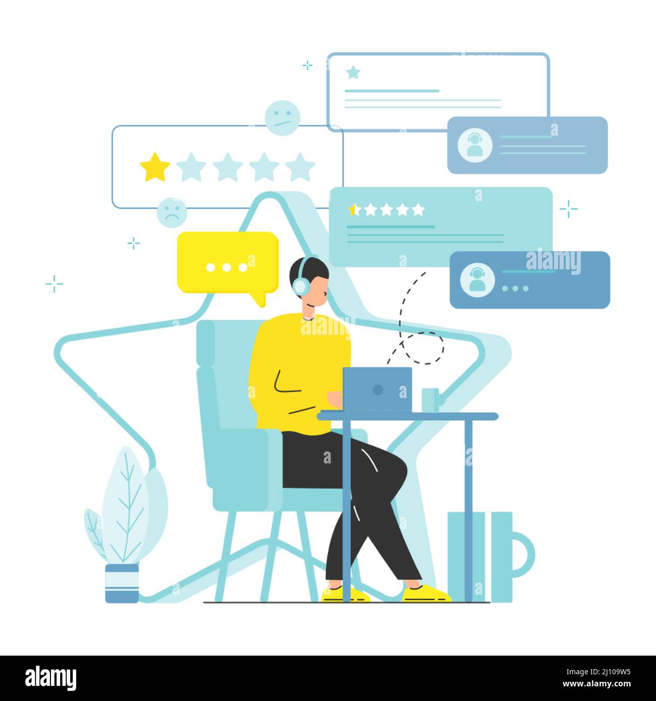 Angry client leaving negative feedback, vector illustration. Bad review