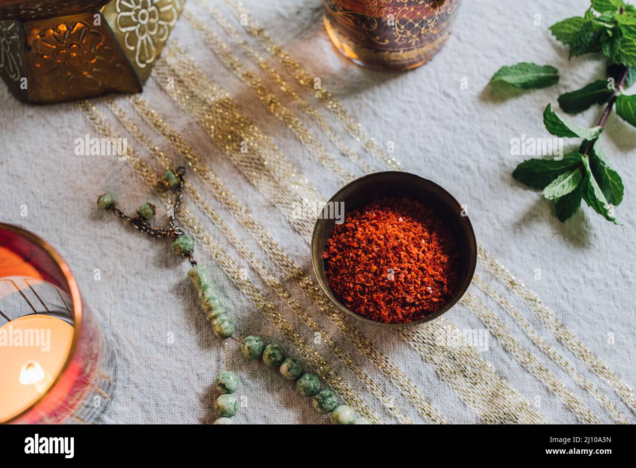 Still life with Aleppo chili pepper Stock Photo