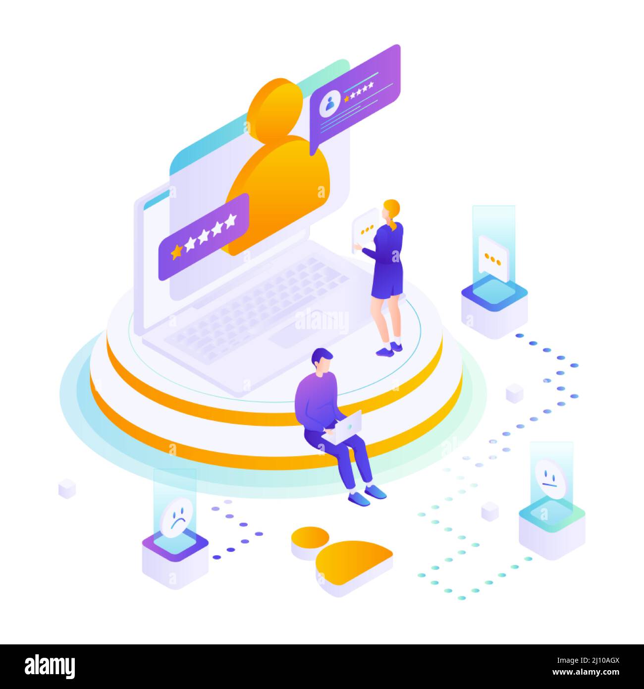 Bad feedback, negative comment, bad review, one star rating, customer satisfaction survey, vector isometric illustration Stock Vector