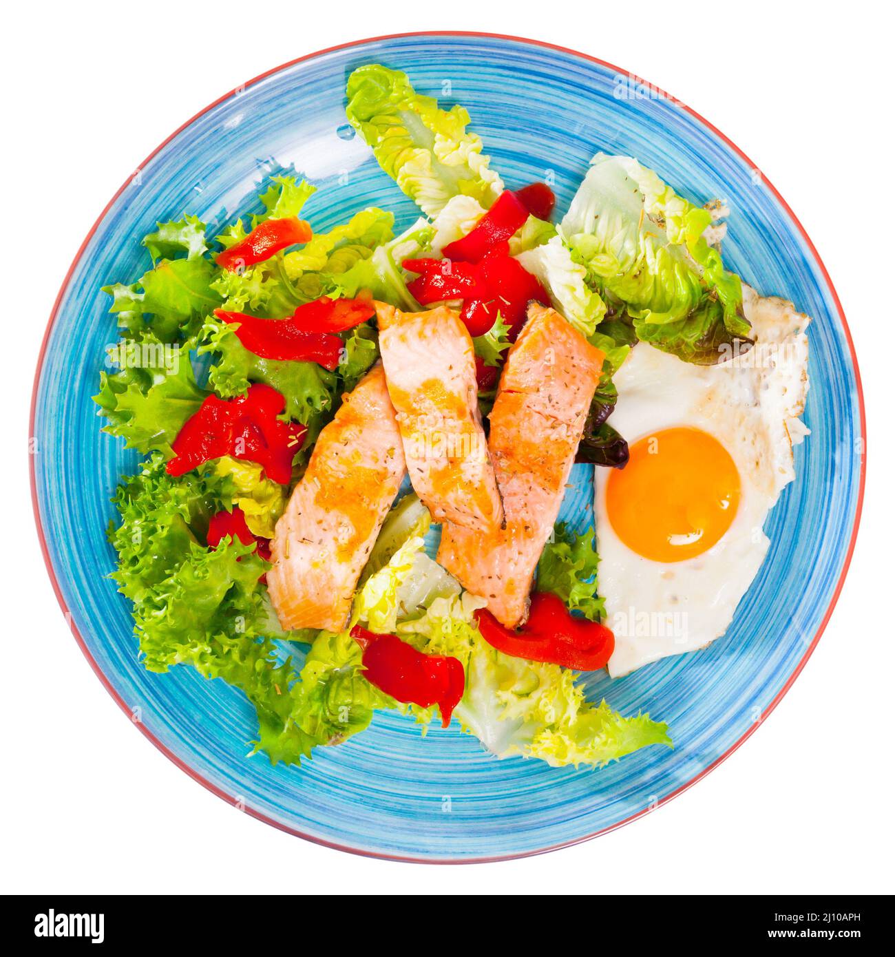 Lowcalorie breakfast with roasted trout Stock Photo Alamy