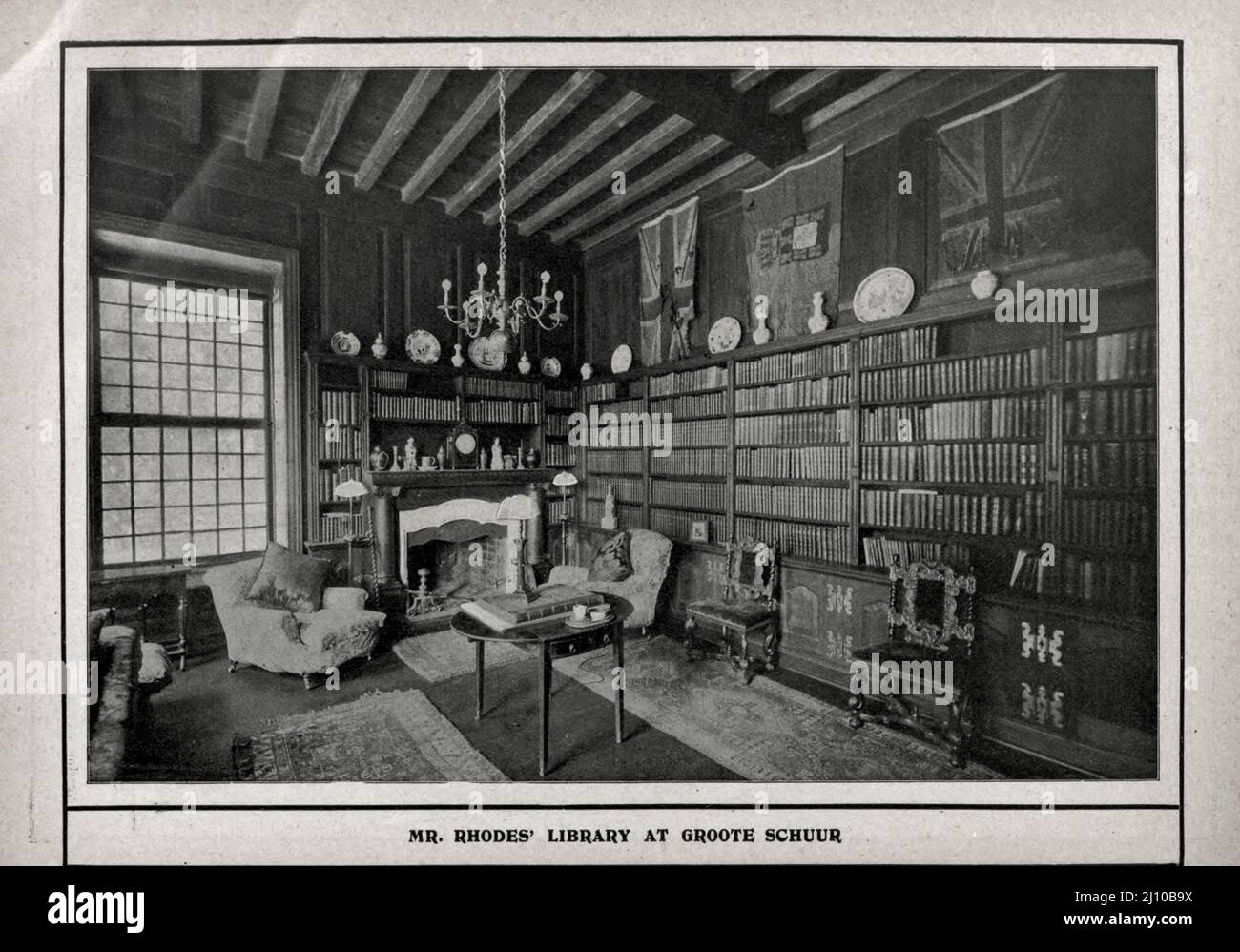 Mr. Rhodes' Library Black and white photograph from the book ' South Africa; its history, heroes and wars ' by William Douglas Mackenzie, and Alfred Stead, Publisher Chicago, Philadelphia : Monarch Book Company in 1890 Stock Photo