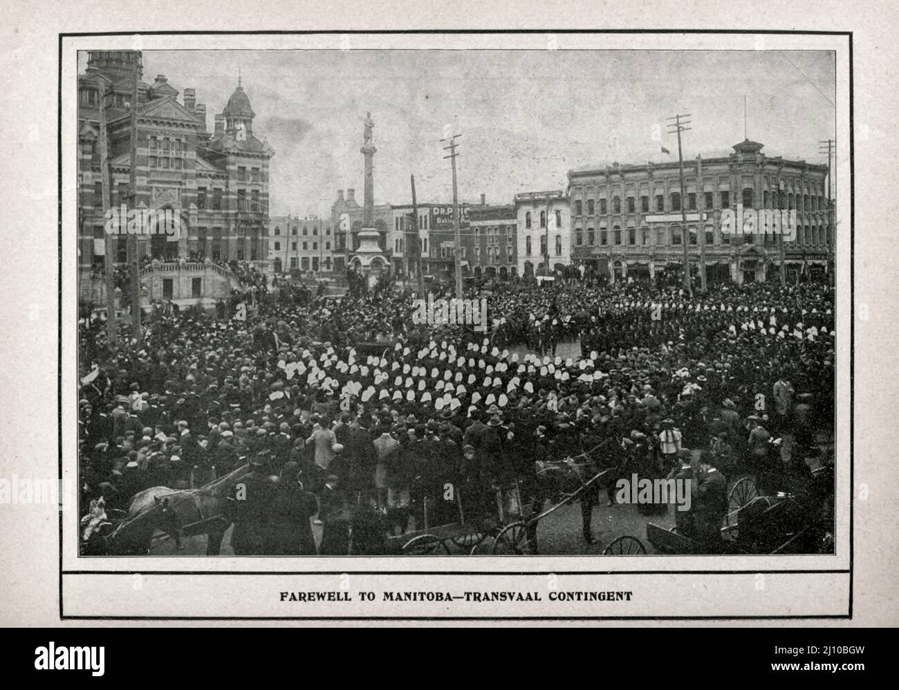 Farewell to Manitoba Transvaal Contingent Black and white photograph from the book ' South Africa; its history, heroes and wars ' by William Douglas Mackenzie, and Alfred Stead, Publisher Chicago, Philadelphia : Monarch Book Company in 1890 Stock Photo