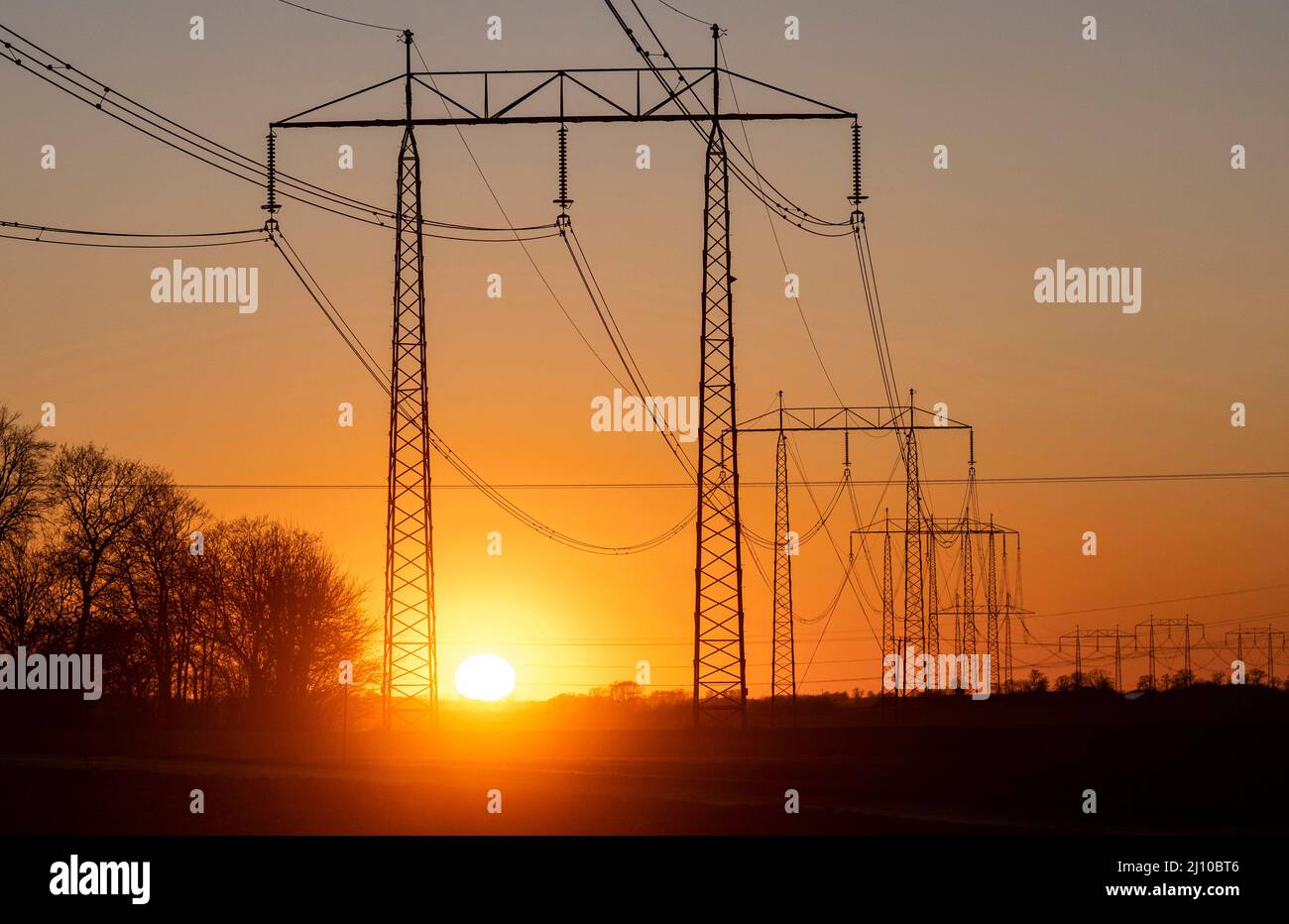 Overhead power lines. Electric power transmission. Electrical energy