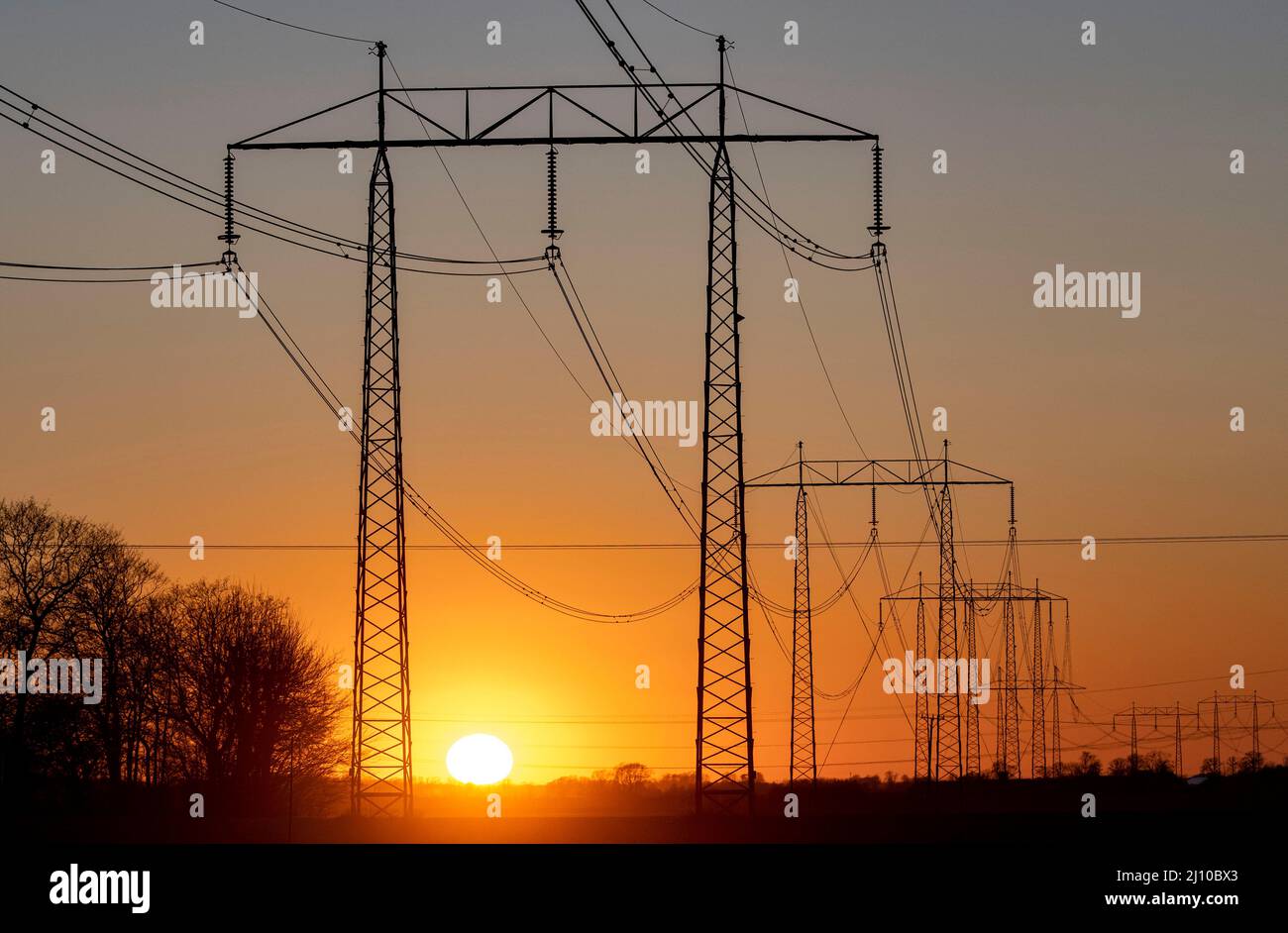 Overhead power lines. Electric power transmission. Electrical energy