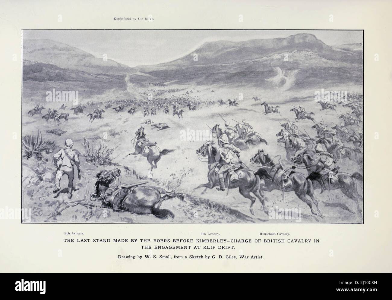The Last Stand made by the Boers before Kimberley Charge of British Cavalry in the Engagement at Klip Drift from the book ' South Africa and the Transvaal war ' by Louis Creswicke, Publisher; Edinburgh : T. C. & E. C. Jack 1900 Stock Photo