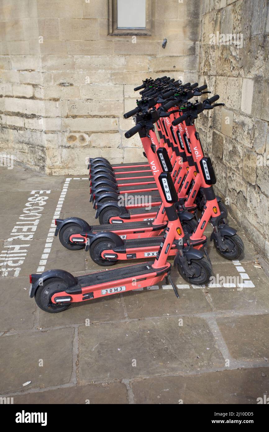 E-Scooters parked up in Oxford Stock Photo