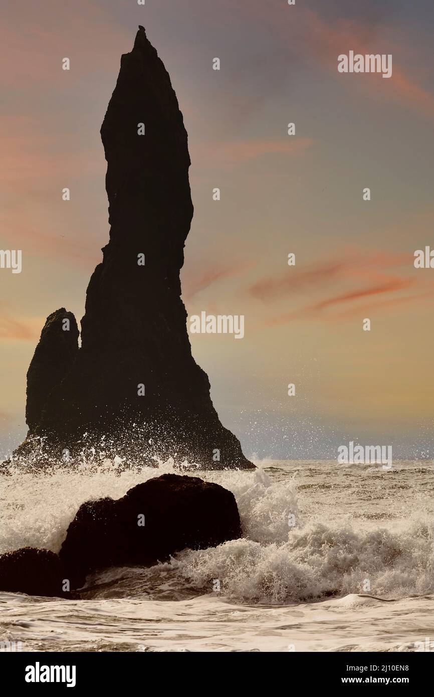 Off Shore Rocks Offshore rocks silhouetted at dawn, at Reynisfjara beach, near Vik, on ...