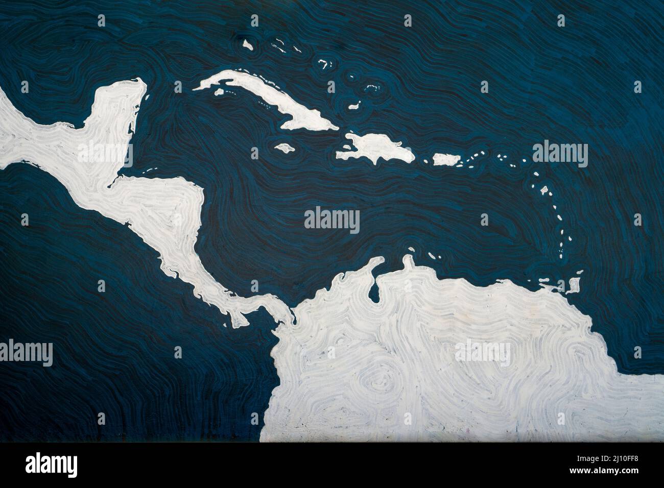 Silhouette of Central America, Caribbean and part of South America map. Simple blue and white lined map Stock Photo