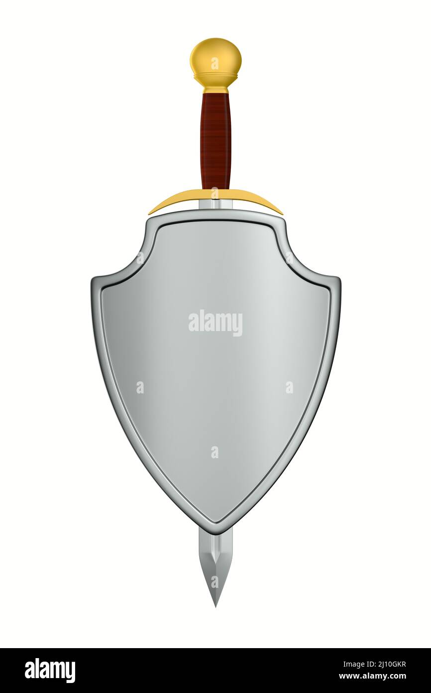 shield and sword on white background. Isolated 3D illustration Stock ...