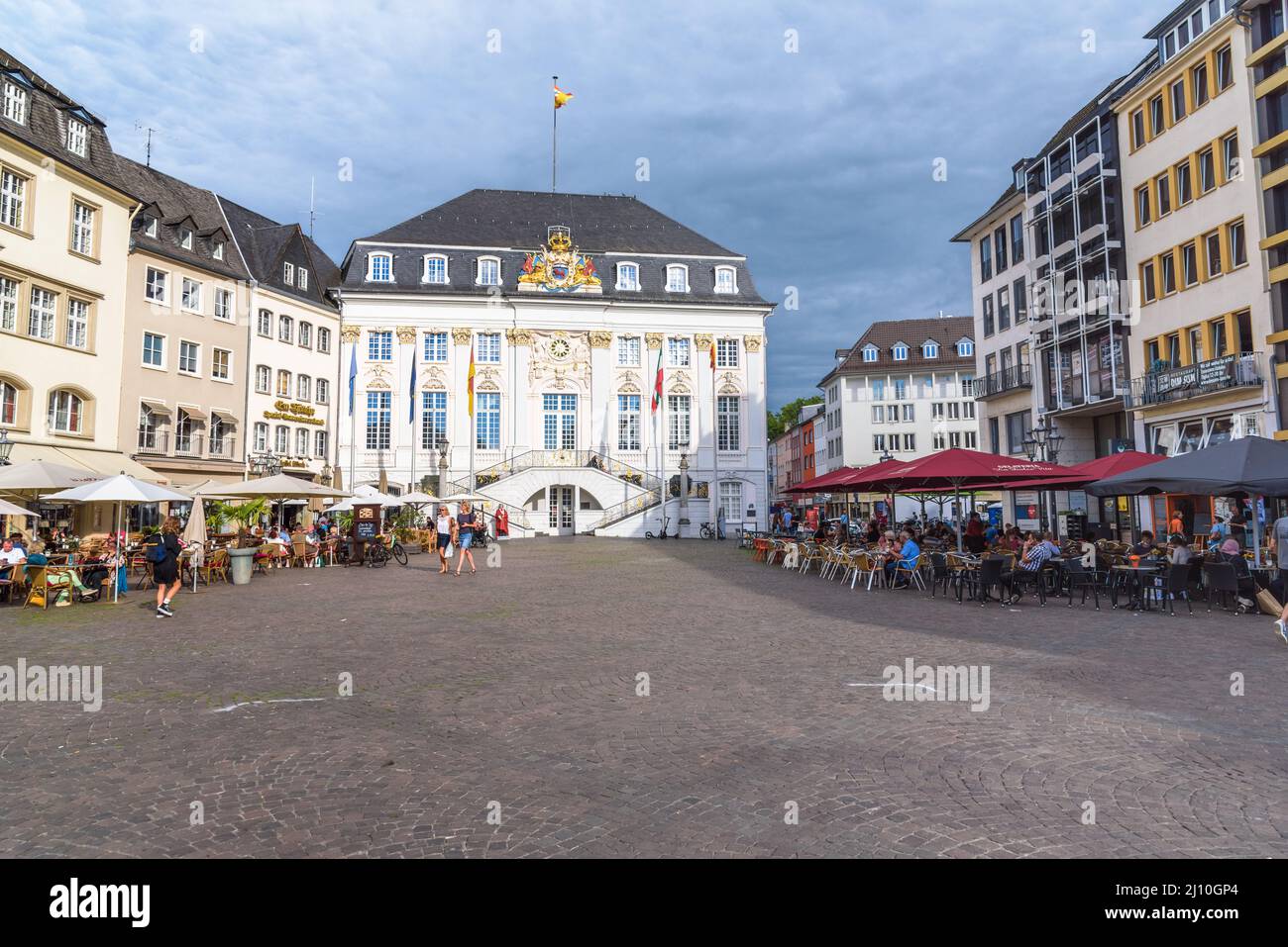 Bonn, Germany - July 12, 2021: View of Alte Rathaus in market square under storm clouds Stock Photo