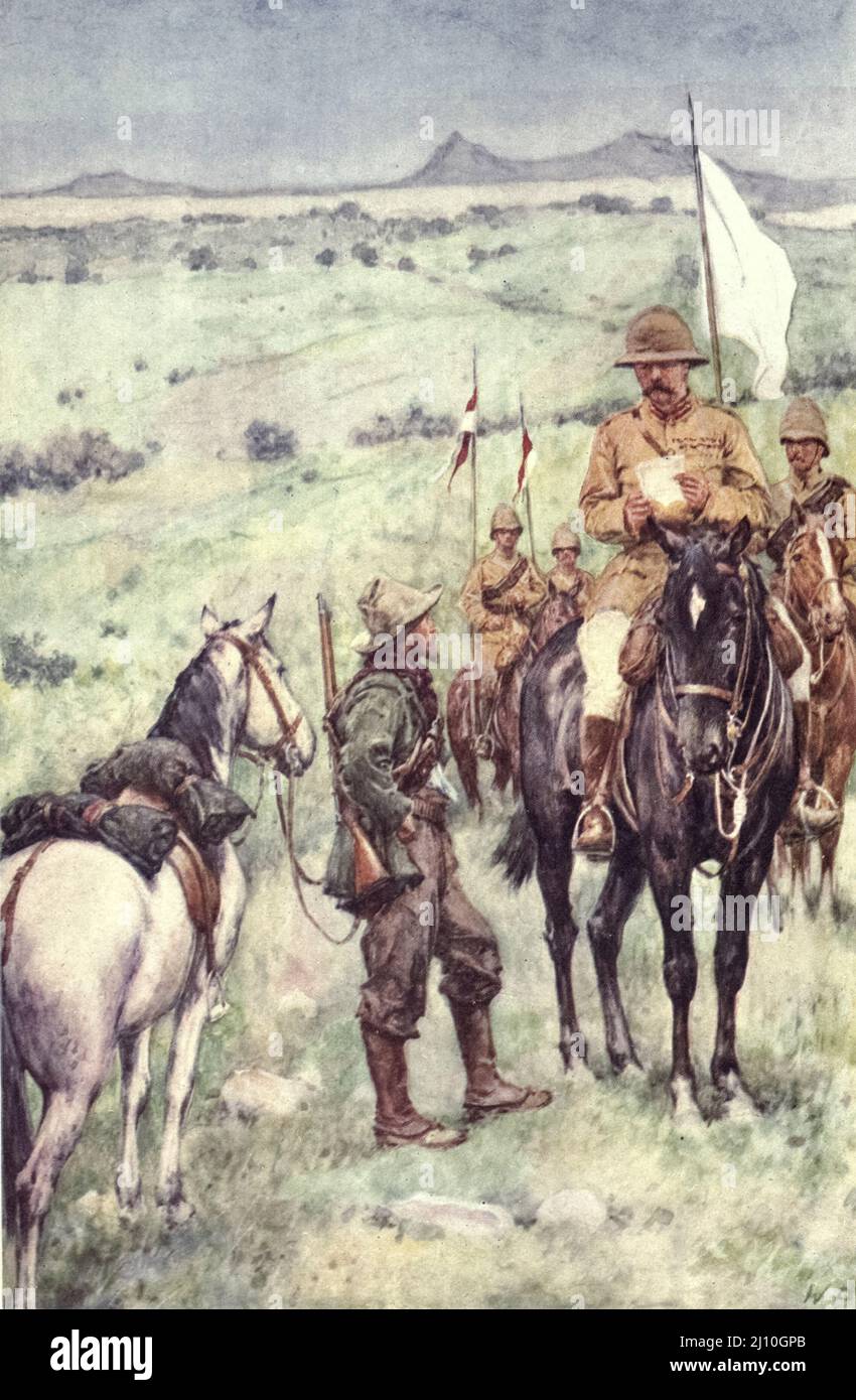 Kitchener and General Cronje's messenger, at Paardenberg, February 19, 1900 Stock Photo