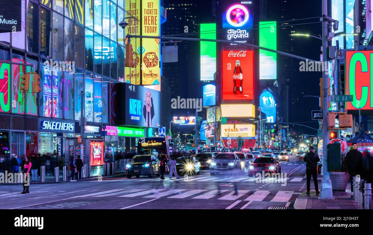 The famous Times Square at night in Manhattan, New York, USA. Stock Photo
