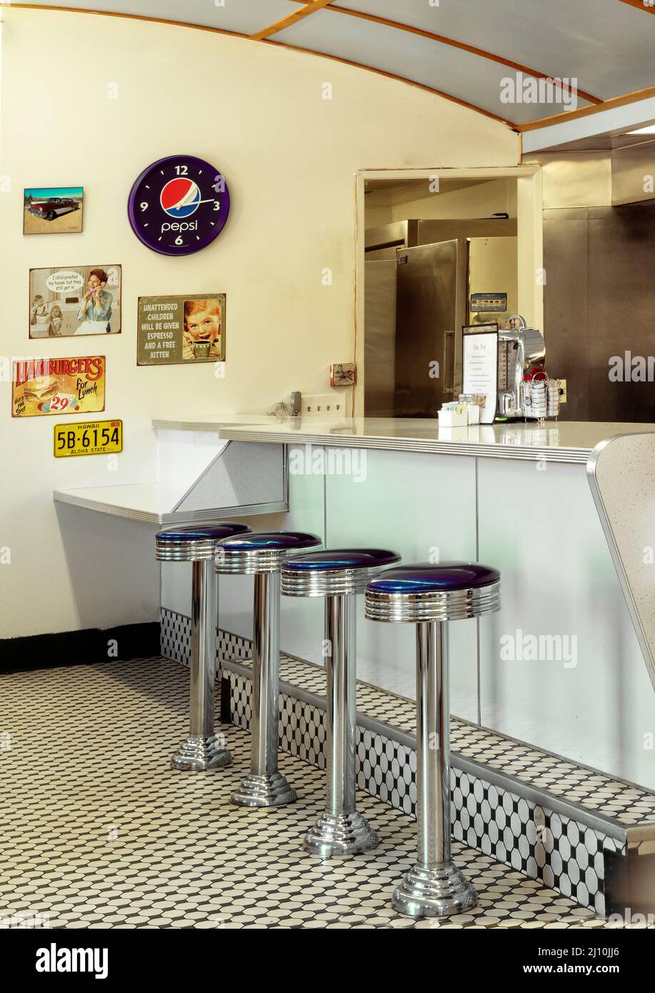 Counter in 1950's diner in Palm Springs California USA Stock Photo