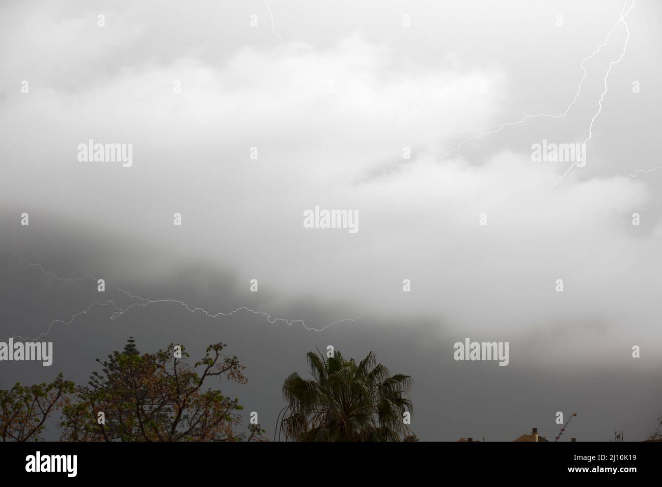 thunderstorm lightning, black and white Stock Photo