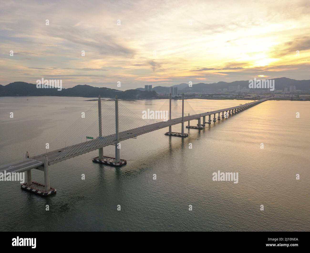 Aerial View Sunset Penang Second Bridge Longest Bridge Across Sea At 