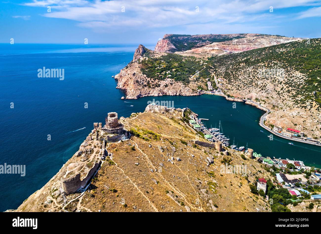Cembalo Fortress above Balaklava Bay near Sevastopol in Crimea Stock Photo