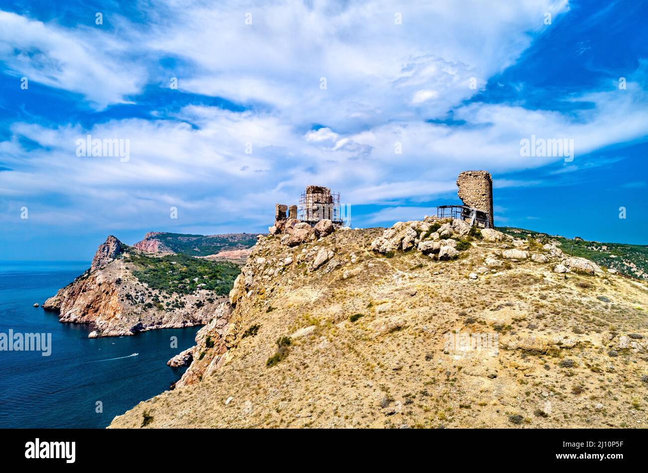 Cembalo Fortress above Balaklava Bay near Sevastopol in Crimea Stock Photo